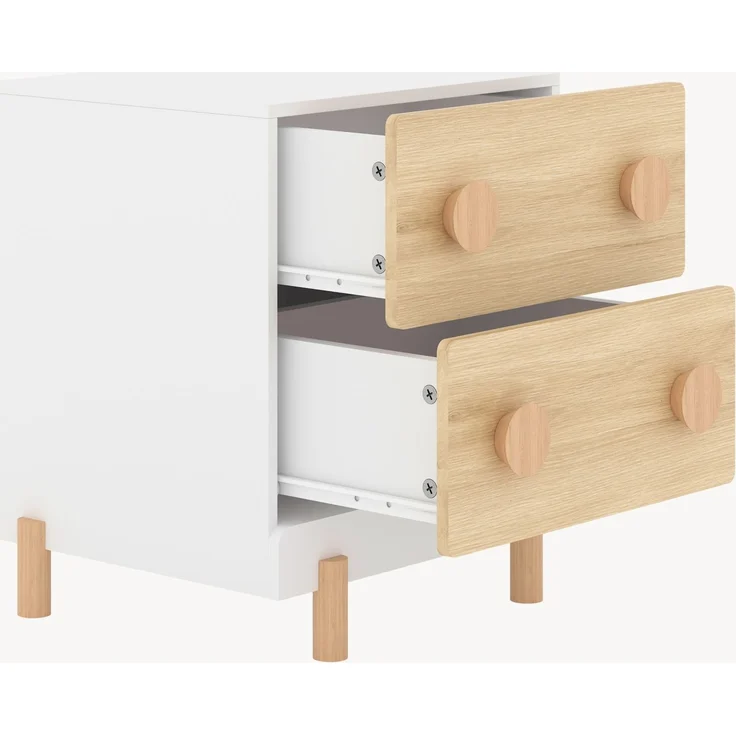 Kindernachttisch Vaarentaa mit 2 Schubladen 47x40x35 cm Weiß/Eicheoptik [en. casa] – Bild 3