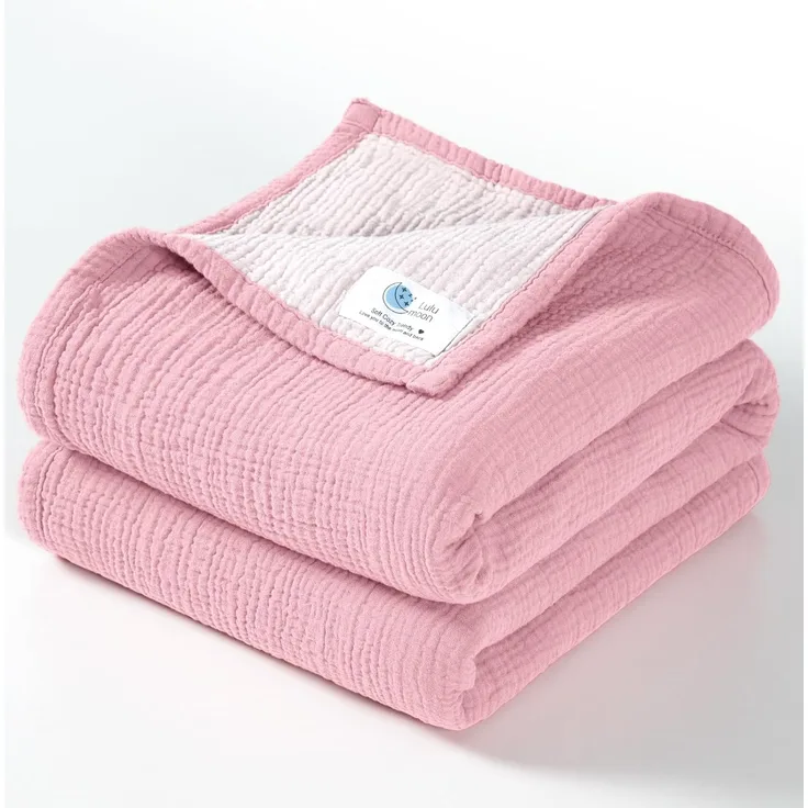 lulumoon Musselin-Babydecke – Baumwoll-Steppdecke für Kleinkinder – wendbare Kinderbettdecke für Babys, Jungen und Mädchen, 120x120 cm (Rosa)