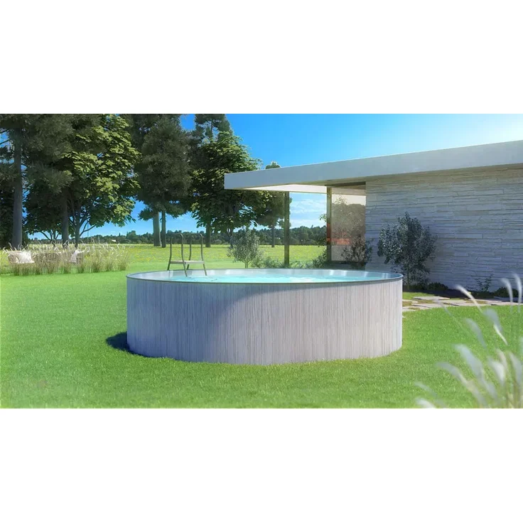 Steinbach 'New Splasher Secure' Stahlwand Swimming Pool, Holzoptik Grau, Ø 350 x 90 cm – Bild 2
