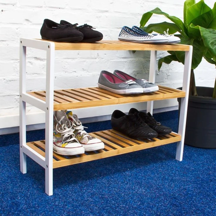 Schuhregal Bambus 3 Ablagen braun-weiß – Bild 2