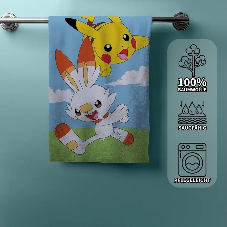 Halantex Handtücher POKEMON PIKACHU Duschtuch Strandtuch Badetuch 70 x 140 cm, (1 Duschtuch, 1-St), Langlebig