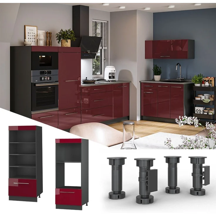 Küchenregal Fame-Line Bordeaux Hochglanz/Anthrazit 60 cm Vicco – Bild 4