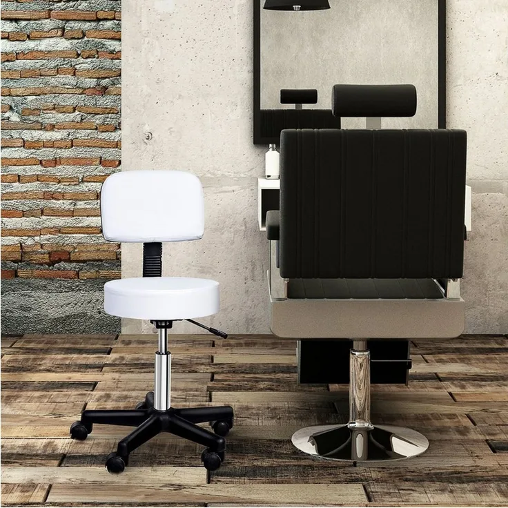 HOMCOM Arbeitshocker Rollhocker Drehhocker höhenverstellbar mit Lehne Büro Weiß Φ35 x H72-84 cm