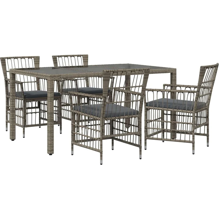 vidaXL Outdoor-Essgruppe 5 stk. Grau Poly-Rattan 3448938 – Bild 1