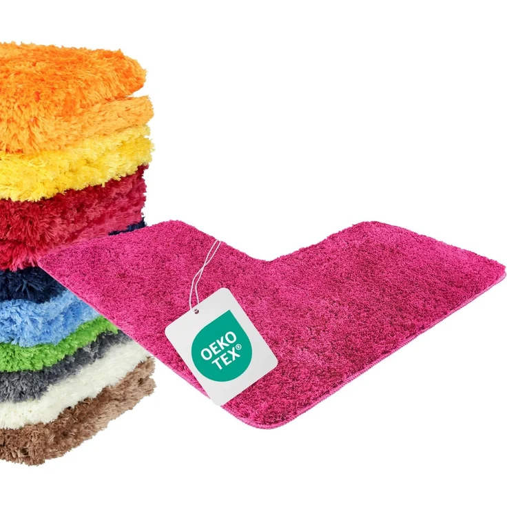 WohnDirect Eck-Badezimmerteppich L-Form 100x100 Pink – Badematte für Eckdusche rutschfest, Flauschiger Winkel-Badvorleger 50cm Breit, Waschbar & Fußbodenheizung