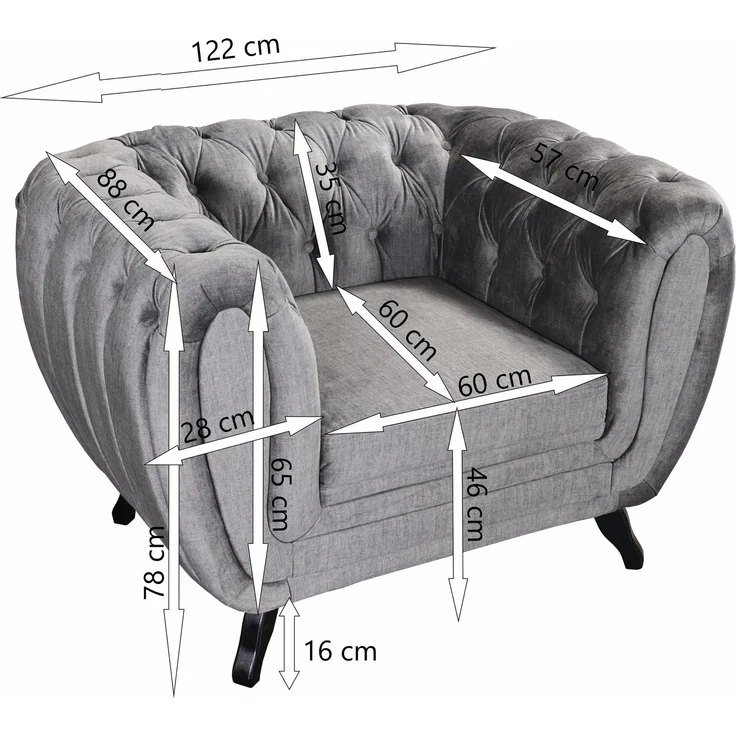 Edler Chesterfield Sessel 1 Sitzer Velours grau Couch Polstersofa Wohnlandschaft – Bild 4