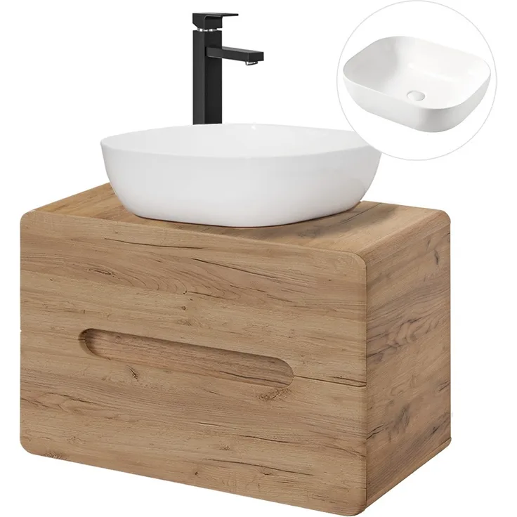 Waschtisch 80 cm Wotan Eiche Nb. LUTON-56-CRAFT Keramik-Waschbecken B/H/T 80/68/46 cm
