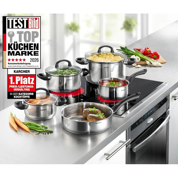 Karcher Topf-Set Mia, Edelstahl (5-tlg), inkl. 3 Glasdeckel, Induktion – Bild 2