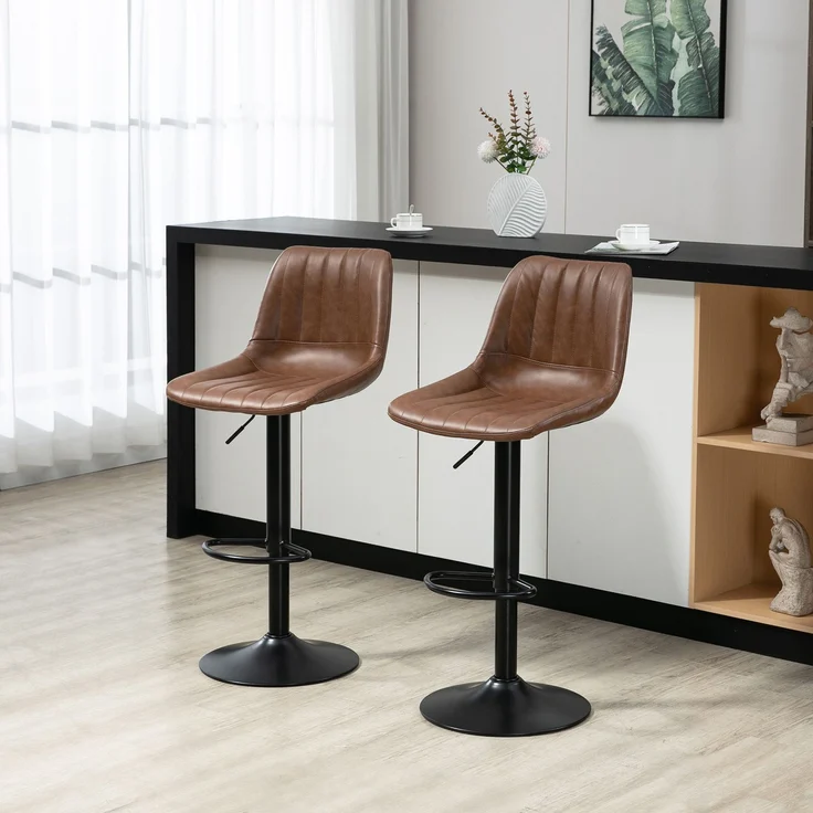 2er Set Barhocker Höhenverstellbare Tresenhocker Kunstleder Bistrohocker mit Fußring Stahl Braun für Küche & Bar--Braun--43x49.5x111cm--YOUDENOVA – Bild 2