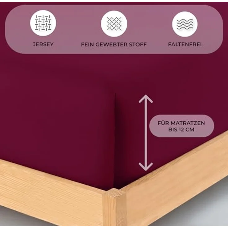 Buymax® Topper Spannbettlaken 140x200 cm Spannbetttuch 100% Baumwolle Jersey für Matratzentopper bis 12 cm Matratzenhöhe Bettlaken für Boxspringbett Topper, Bordeaux Rot – Bild 3