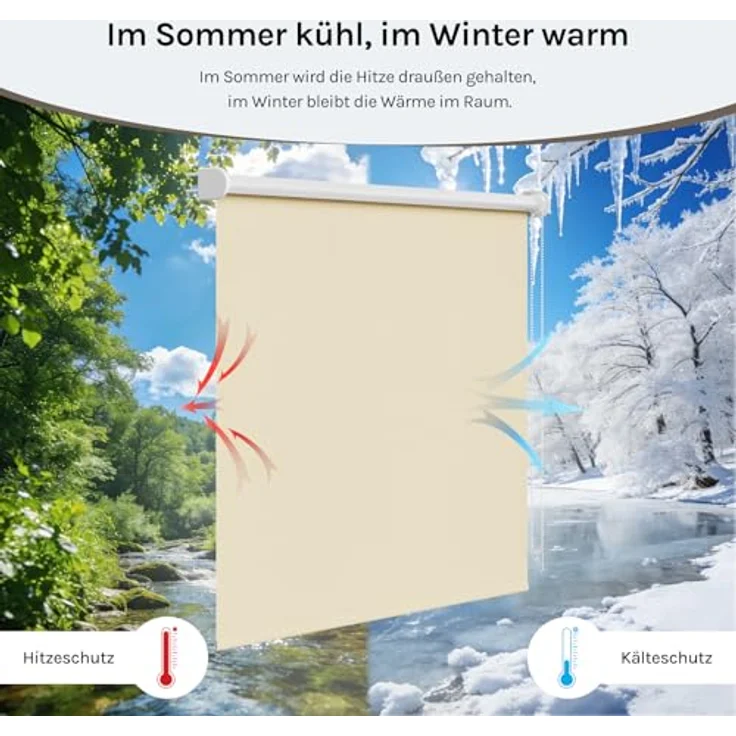 WOLTU Verdunkelungsrollo, nur zur Schraubmontag Thermo Verdunkelungsrollo mit Kette, Sichtschutz für Türen und Fenster, 140x160 cm [Stoffbreite: 136 cm], Beige – Bild 4