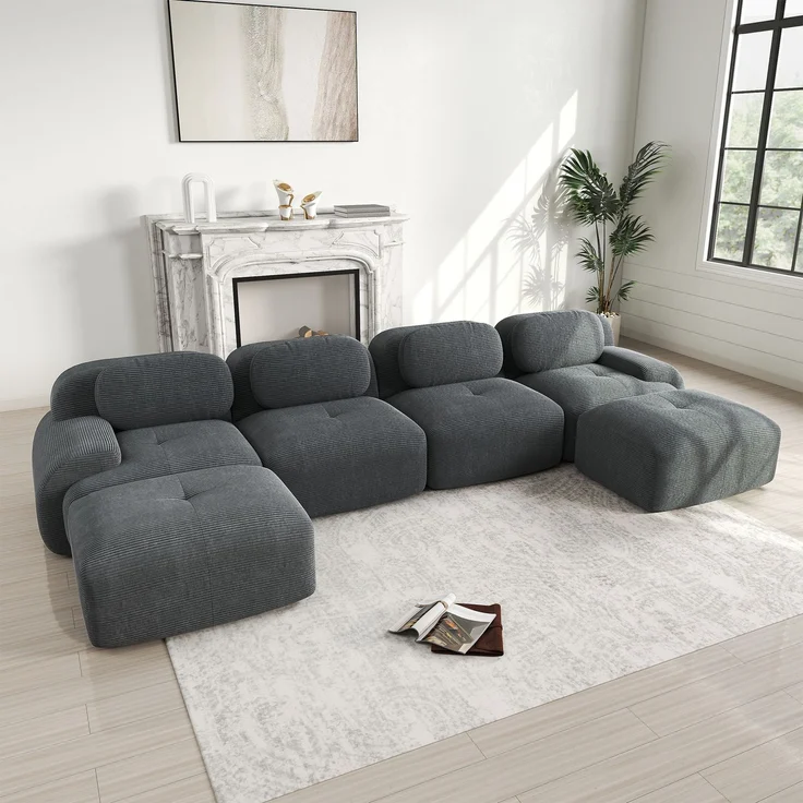 EINHOM Modulares U-Sofa ohne Montage, Rahmenloses Sofa, atmungsaktiver Cordstoff, 32D hochelastische Polsterung, extra-breite Armlehnen, haustierfreundlich und ergonomisch für Wohnzimmer und Schlafzimmer, Grey – Bild 4