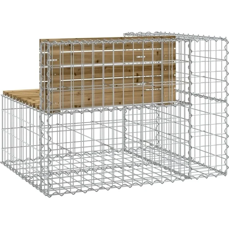 DELUKE® Gartenbank Gabionen INO aus Stahl 92x71x65,5cm Kiefernholz Braun Gabionenbank Gartenbank mit Sitzfläche aus Gabionen Steinkorb Gabionengitter Ziergabione Drahtkorb befüllbar – Bild 4