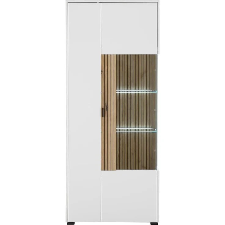 Lomadox Vitrine HUNTER-61 Vitrine Standvitrine Schrank weiß matt Eiche gerillt 75x180x38 cm – Bild 6