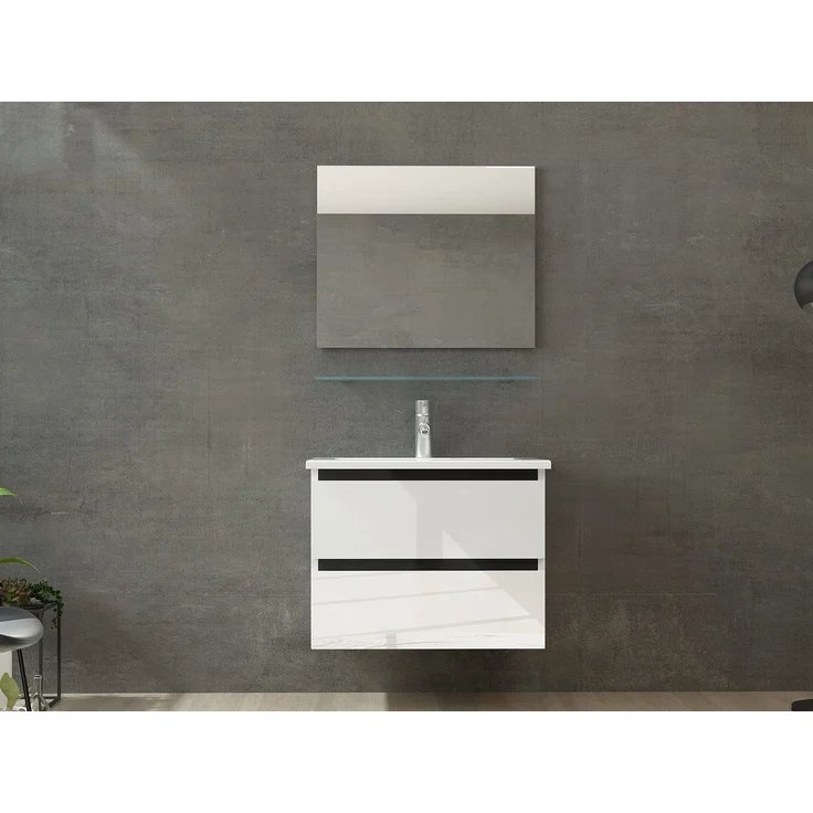 Homeline Badmöbel Set mit Schubladen Glas ablage (Dennis Weiss, 60 cm ohne Hochschrank) – Bild 2
