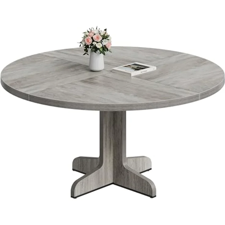 GarveeLife Esstisch 120 cm, Runder Tisch, Holzesstisch, Küchentisch für 4 bis 6 Personen, geeignet für Esszimmer und Küchen, grau – Bild 1