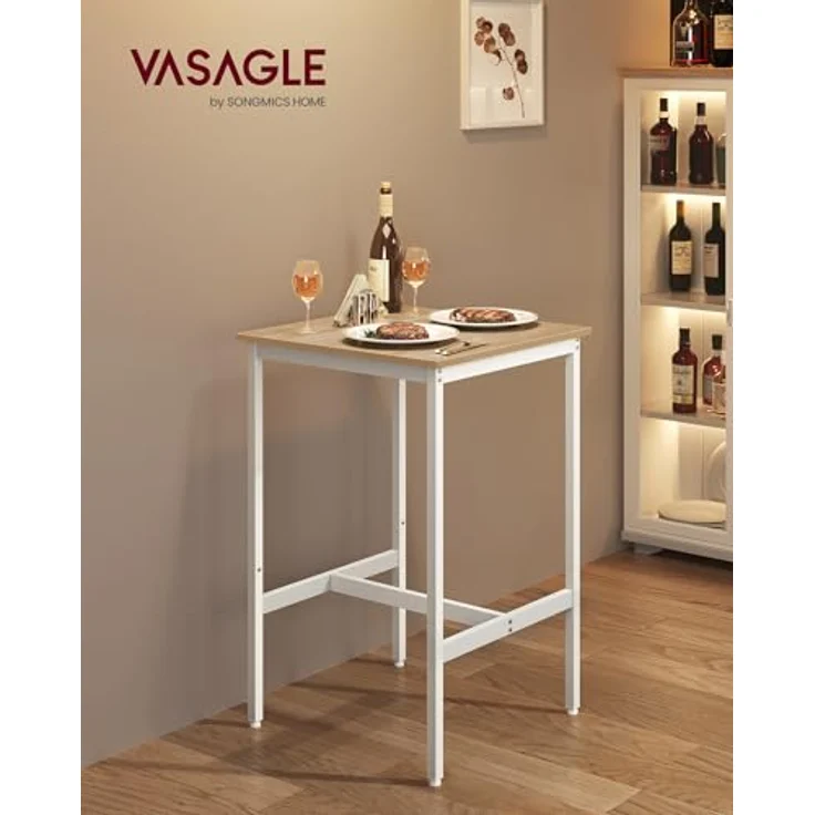 Vasagle Bartisch, Stehtisch, Küchentisch, hoch, mit Stahlgestell, 60 x 60 x 92 cm, einfache Montage, für Küche, Wohnzimmer, modern, Eichenbeige-Weiß von Songmics LBTDE025W09 – Bild 3