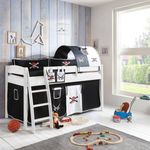 Relita Halbhochbett VIBORG-13 90x200 cm Buche massiv weiß lackiert, mit Textilset Pirat