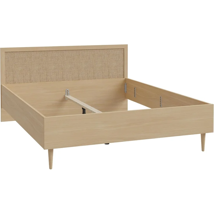 FORTE Calasetta Bett 160x200 cm Boho Stil Wiener Geflecht Holz Dekor: Elegancia Eiche/Technorattan, 167 cm breit x 90 cm hoch x 206 cm tief