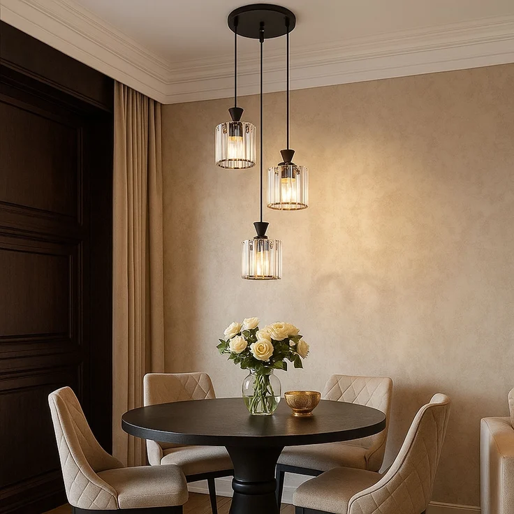 Pendelleuchte, Metall, Schwaz, Kristalle, D 32 cm – Bild 5