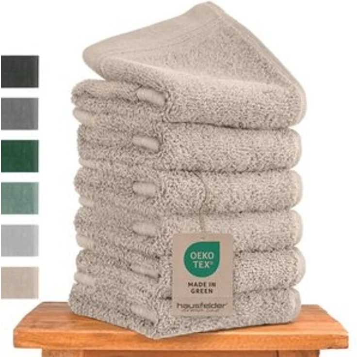 Hausfelder Handtücher Gästehandtücher (Beige, 6 Gästehandtücher 50x30cm), (Set, 6-St), Mit Aufhängeschlaufen, 100% Baumwolle, weich, saugfähig, Uni-Farben – Bild 6