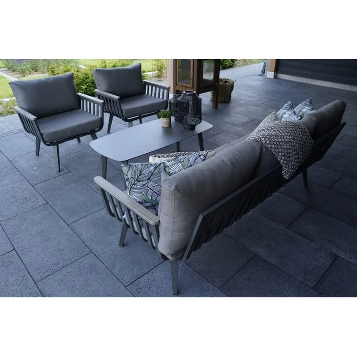 Lesli Living Gartenlounge-Set Alu Lounge Set Amalfi Gartenmöbel Garnitur grau Outdoor, pflegeleicht wetterfest stabil – Bild 9
