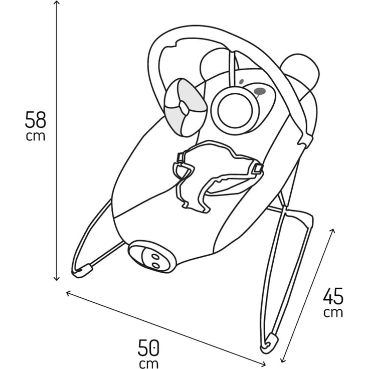 MoMi GLOSSY Babywippe für Babys bis 9 kg, 3-Punkt-Sicherheitsgurt, Metallgestell mit Antirutsch-Füßchen, Gewicht 1,7 kg, Abmessungen 58 x 49 x 53 cm, sensorisches Modul für Kinderförderung – Bild 6
