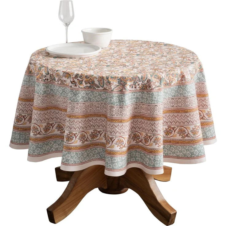 Maison d' Hermine Tischdecke, rund, 100% Baumwolle, wiederverwendbar, dekorativ, für den Alltag, Esszimmer, Bauernhaus, Zuhause, Party, Feste und Hochzeit, 160 cm, Bunt (Nila)