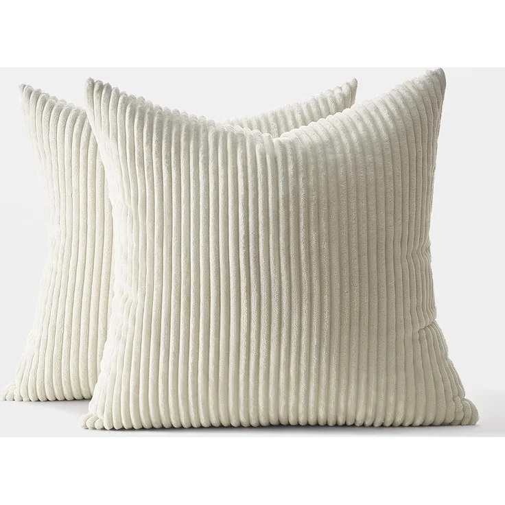 Topfinel Kissenbezug 35x35 2er Set Creme beige gestreiftes Muster Kordsamt – Bild 5
