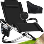 KESSER® Relaxliege Liegestuhl | Gartenliege | Gartenstuhl | Klappstuhl faltbar | Schwungliege | Schaukelsessel | ergonomische Relaxsessel | wetterfest | 180 kg Belastung | 174 x 78 x 89 cm Schwarz - Inkl. Schutzhülle + Tasche