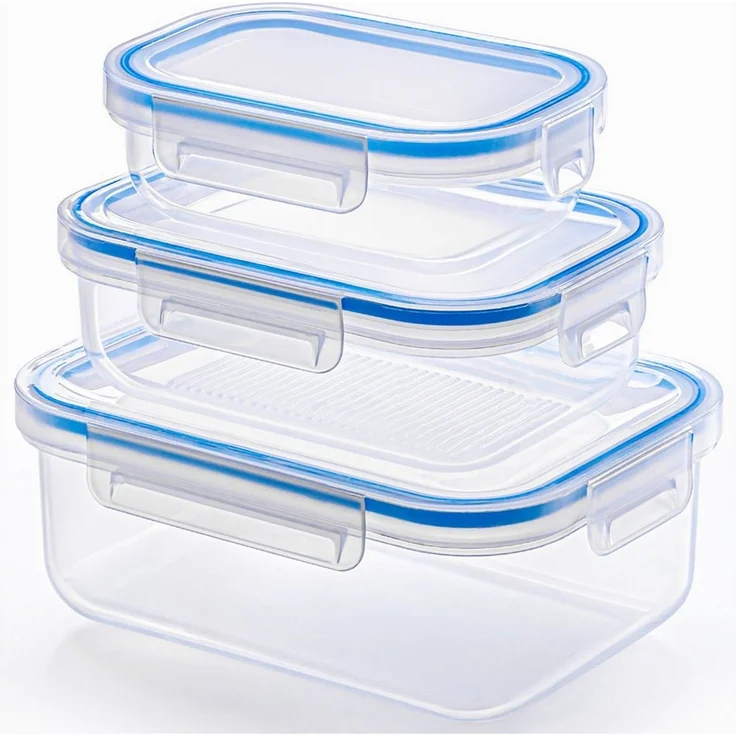 KONZEPT Frischhaltedose mit Deckel 3er Set 600ml/1L/2L,transparent, (3-tlg), BPA-frei, Stapelbar, Für Kühlschrank, Zum Mitnehmen – Bild 1