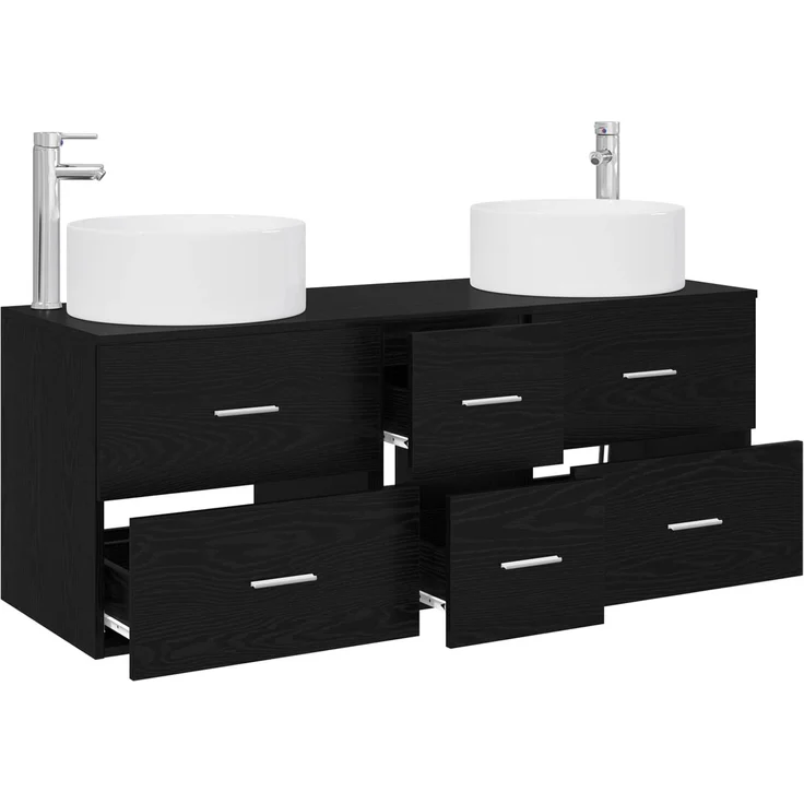 vidaXL Badezimmerschrank-Set 3 stk. Schwarz 129 x 44,5 x 80 cm 3405956 – Bild 3