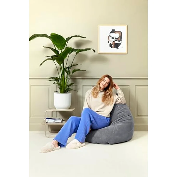 SITTING POINT only by MAGMA BeanBag COMODO XL Sitzsack mit Plüsch aus 100% Polyester - 70x110cm, Hülle waschbar, Oeko-TEX Standard-Zertifiziert, mittelgrau – Bild 3