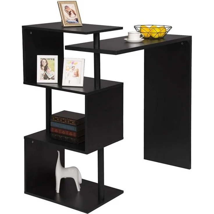 Bartisch mit 3 Ablageflächen aus Metall & MDF, drehbar schwarz