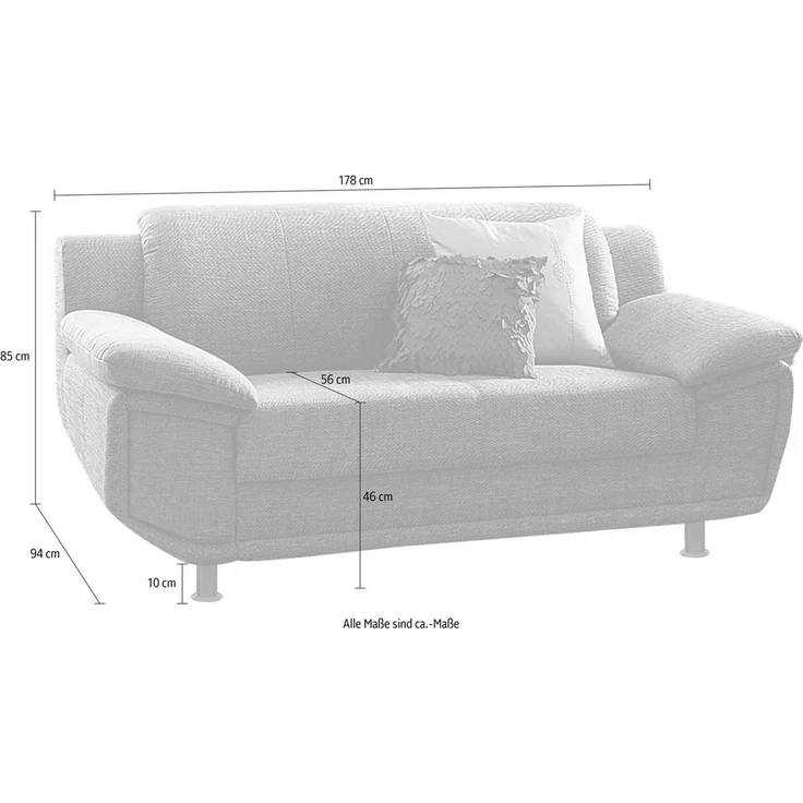 TRENDMANUFAKTUR 2-Sitzer Rondo, Breite 178 cm, breite Armlehnen, Füße schwarz, Couch wahlweise mit Federkern und in verschiedenen Bezügen bestellbar – Bild 3
