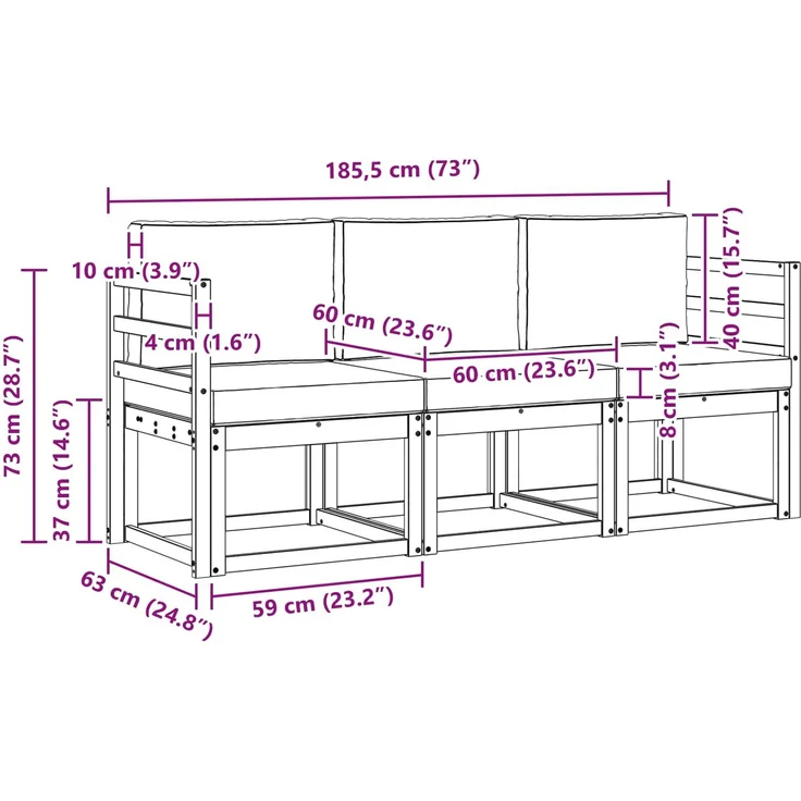 vidaXL Outdoor-Sofagarnitur 3 stk. Weiß und Beige 185,5 x 63 x 73 cm 3387162 – Bild 8