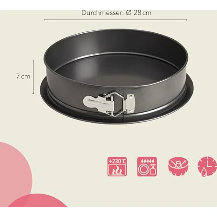 wenco Springform 28 cm Ø – Runde Kuchenform aus Antihaft-Stahl, Auslaufsicherer Rand, 7,5 cm Hoch, Perfekt für Kuchen, Torten & Quiches, Ergonomischer Edelstahlverschluss, Schwarz – Bild 4