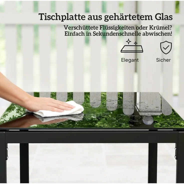 3-teiliges Gartenmöbel-Set aus Kunststoff-Rattan mit Glastisch, 55x58x76 cm, Dunkelgrau – Bild 4