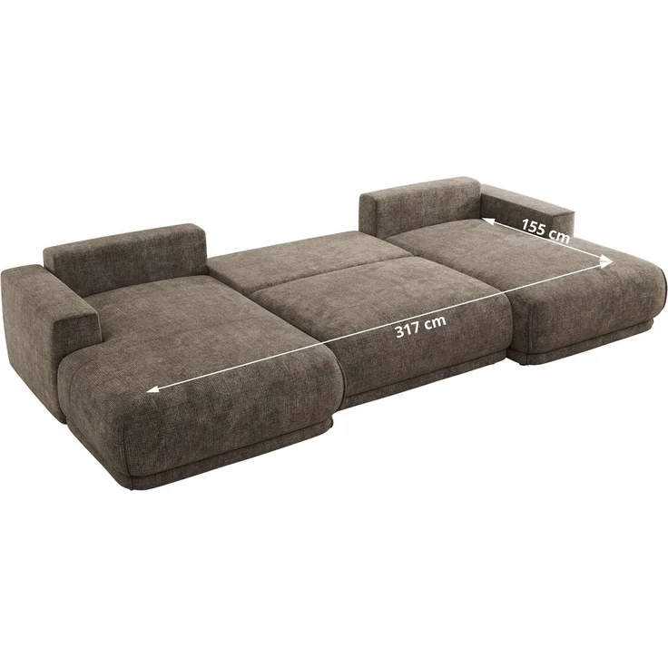XXL Wohnlandschaft RINA U-Form 360 cm breit, Sofa mit Schlaffunktion & DL-Mechanismus, Wellenfederung, modern freistehend - Braun Schenille grob gewebt – Bild 8