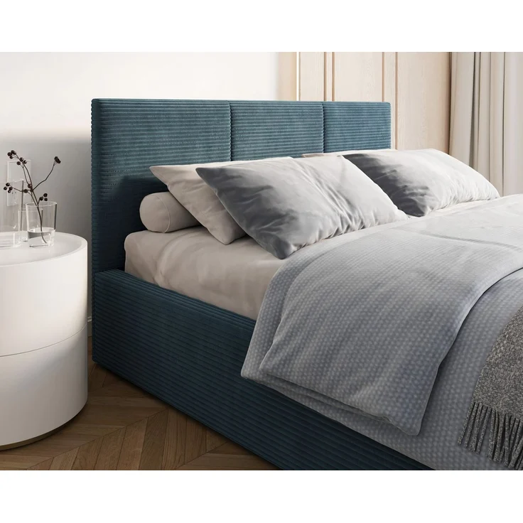 thematys Polsterbett mit Bettkasten & Lattenrost – Stauraumbett Cord 160x200cm, mit 23 cm Taschenfederkern-Matratze H2, Blau – Bild 4