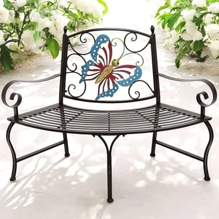 DanDiBo Baumbank Halbrund Wetterfest Metall Braun 96594 Gartenbank Viertelkreis Eisen Bank Garten Antik – Bild 1