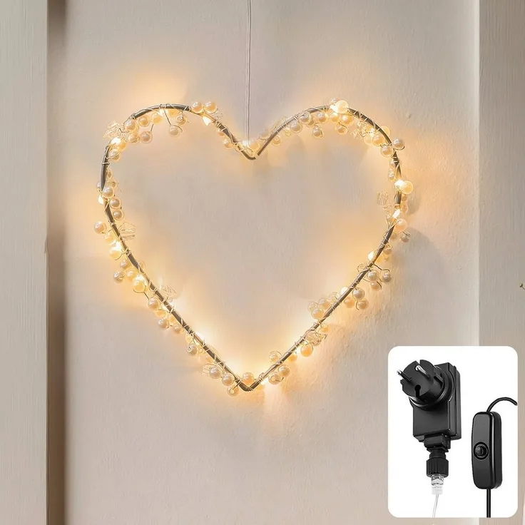 COZY HOME LED-Lichterkette Lichterketten Herz Lichterkranz LED Herz mit Stecker warmweiß Fenster