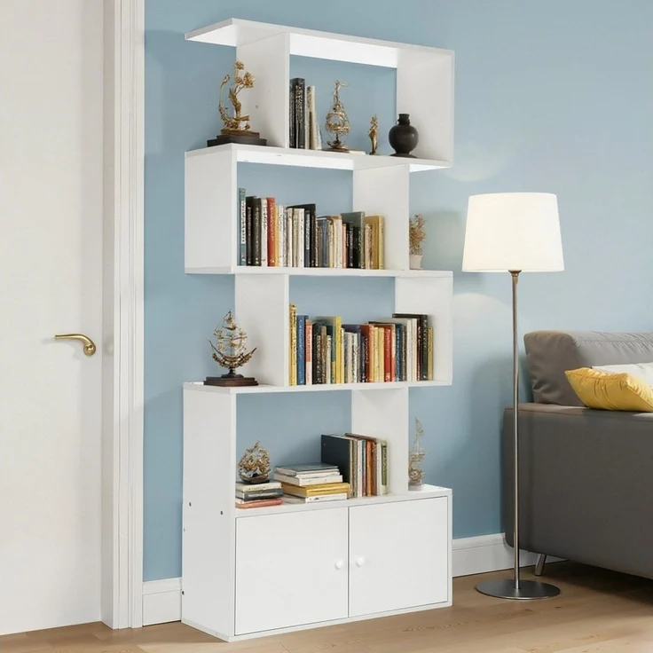 oyajia Bücherregal Bücherregal 151cm für Wohnzimmer Home Office,4-Stöckiges & Doppeltüren, Standregal, Büroregal, 4 Fächer, Holzwerkstoff, 70x24x151cm (BxTxH) – Bild 5