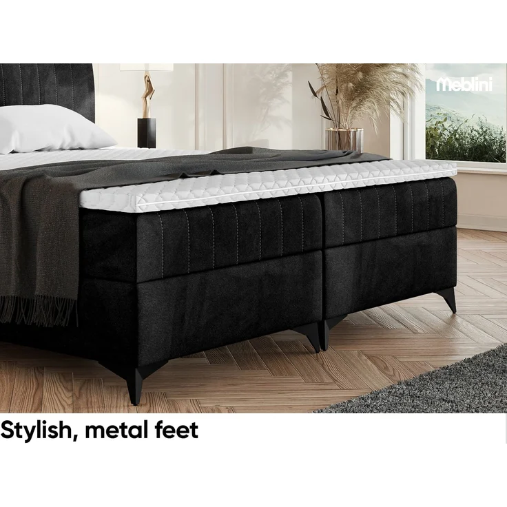 MEBLINI Boxspringbett NANI 180x200cm - H3B/Schwarz Samt - mit Bettkasten - Polsterbett - Doppelbett mit Topper & Bonellfederkern-Matratze – Bild 6