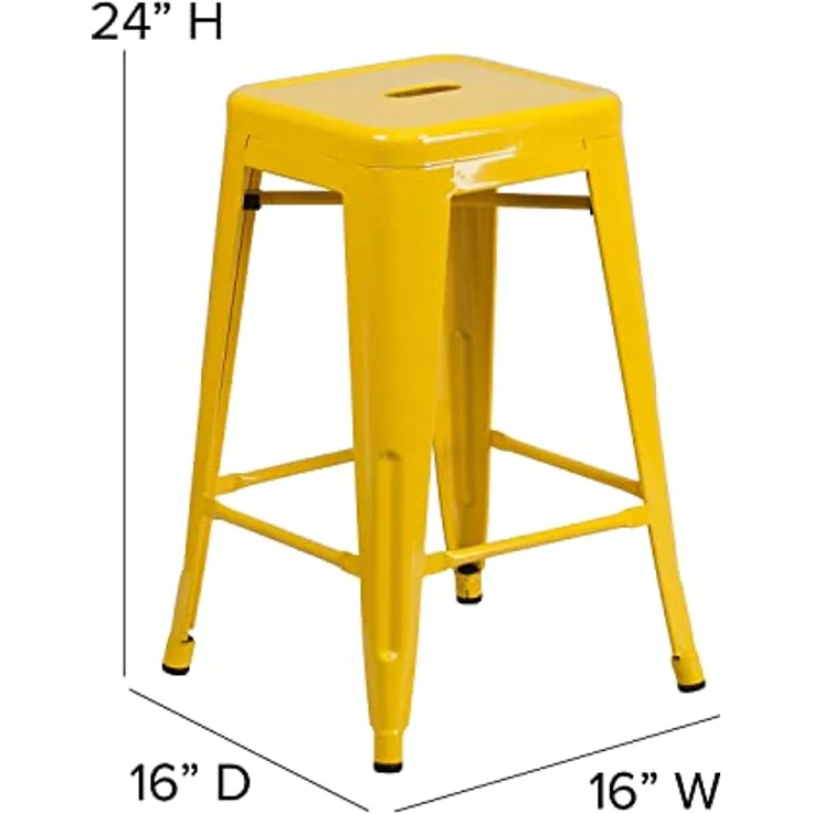 Flash Furniture Handelsübliche Qualität, 61 cm hoch, rückenfrei, Metall, für drinnen und draußen, Thekenhöhe, Hocker mit quadratischem Sitz, Kunststoff, verzinkter Stahl, Gelb, 4 Stück – Bild 4
