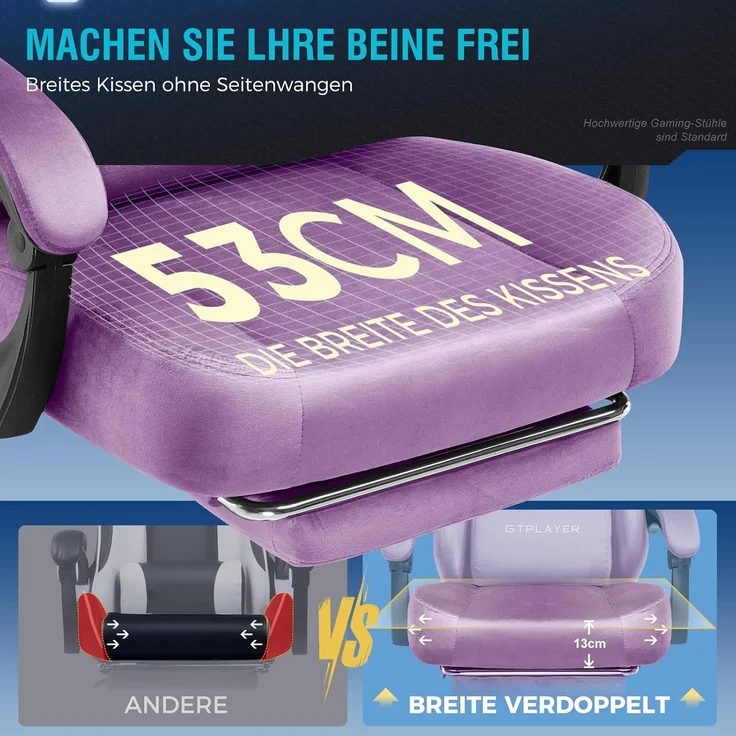 GTPLAYER Gaming Stuhl,Atmungsaktiver Bürostuhl,bürostuhl ergonomisch, Hochwertiger - Stoff,Ergonomischer PC Stuhl,160° Verstellbare Rückenlehne und ausziehbare Fußstütze,Tragkraft 180 kg,Dunkelviolett – Bild 4