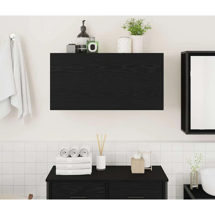 vidaXL Bad-Wandschrank Schwarz 80x25x40 cm Holzwerkstoff 860086 – Bild 3