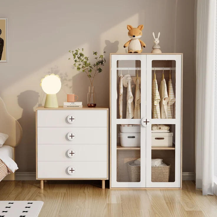 Abrihome Kommode mit 4 Schubladen, Weiß, 90x54x80 cm – Bild 4