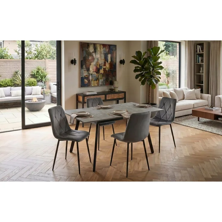 B&D home Essgruppe Mara & Vicka, (Set, 5-tlg, 1 Tisch / 4 Stühle), Esstisch ausziehbar bis 160cm für 4-6 Personen, Stühle in Samtstoff
