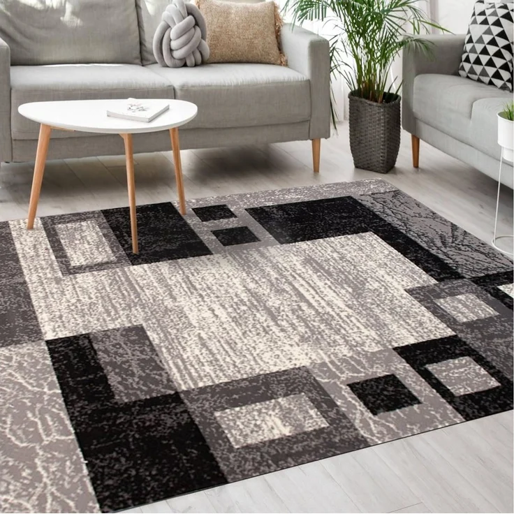 Mazovia Designteppich Modern Teppich Kurzflor Wohnzimmerteppich Robust und pflegeleicht GRAU, 80 x 150 cm, Fußbodenheizung,Allergiker geeignet,Farbecht,Pflegeleicht,Geometrisch – Bild 3